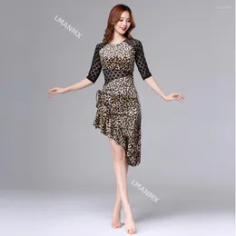 Stage Wear 2024 Women Dance Ballroom Dress Samba costume Sexy Party Dresses Floral Lace One-Pece Latin Leopard