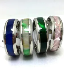 whole 30Pcs 8MM Pink green blue shell 316L acier stainless steel rings jewelry finger ring comfortable fit1205866
