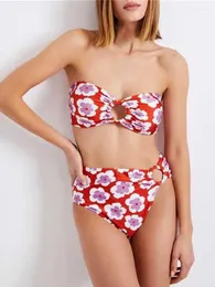 여자 수영복 Kisscc Floral Print 2 조각 수영복 패딩 서클 홀트 아웃 여름 해변
