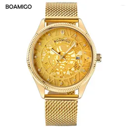 Relógios de pulso Boamigo Brand Men assista quartzo moda esqueleto macho dourado luxo malha de aço de aço data automática relógio relógio masculino