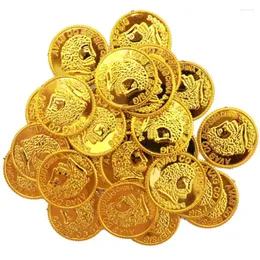 Dekoracja imprezy 300pcs piracka moneta skarbca plastikowa złota srebrna klatka piersiowa zabawka chipsy na losowanie bankowości rekwizyt