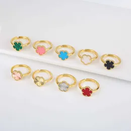 Anelli a grappolo 9 colori Guscio regolabile Stone a cinque foglie Flower Anello carino Vendita di donne di alta qualità Gioielli da donna di alta qualità Gold Plover Plassoted Placted H240504