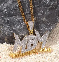 Lettera personalizzata motivata dal ciondolo in denaro con Cuba Chain Gold Silver Color Bling Cubic Zircon Men039s Hip Hop Necklace Jewelry 6082972