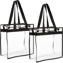 저장 백 2pcs 지퍼 유연한 점심 다목적 토트를 가진 대용량 투명 어깨 가방