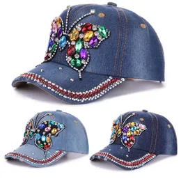 Kvinnor Baseball Cap Women Full Crystal Colorful Big Farterfly Hat Cotton Shiny Snapback Caps Hip Hop Hats