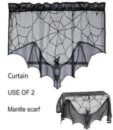 Halloween Black Bat Curtain Lace Mantle Scarf 93x57 cm 36x22 tum Down Down Set av 2185G4464687