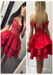 Modest Red Lace Red Dresses Short Homecoming Vestes 2018 Off Mini Graduation Dress Salia Cocktail Gowns2355812