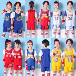 Maglie da basket Summer Children's Abito Falso Due pezzi di vestiti per le prestazioni dell'asilo per gli studenti delle scuole primarie, maglie da partita sportiva, uomini