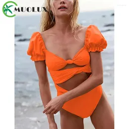 Mutada de banho feminina Muolux 2024 Sexy Swimsuit One Piece Moman Monokini Ruched Controle sólido