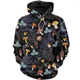 Felpa con cappuccio maschile primavera e autunno 3D con cappuccio di funghi per uomini per uomini casual oversize divertenti pullover streetwear