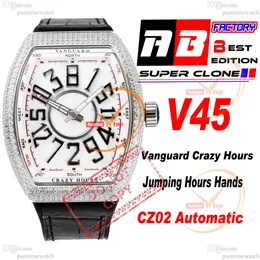 Vanguard Crazy Hours CZ02オートマチックメンズウォッチダイヤモンドケースホワイトダイヤル3DブラックナンバーマーカーグミストラップスーパーエディトンピューリタイムリロジホムブレモントレホームPTFM