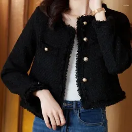 Kurtki damskie Czarny mały pachnący delikatny płaszcz 2024 Autumn Spring High End Sense Gruste Tweed Cardigan Top Trendy Jacket