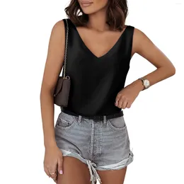 Women's Tanks Tank Tops For Women Sleeveless V Neck Satin Silk Camisole 2024 Fashion Summer Solid Loose Vest Ladies Streetwear