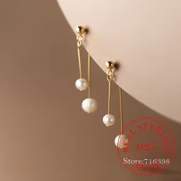 Brincos de garanhão S925 Sterling Silver Long Tassel Pearl For Women Kids 14K Gold Ear Wedding Party Jewelry Gift Pendientes feminino