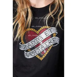 Novo designer de alta qualidade de luxo moda casquette lux zadig voltaire tends designer camisa delicate love diamante e camiseta curta preta 269