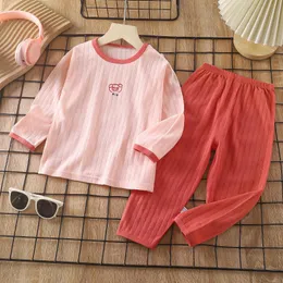 2024 new children's pure cotton home wear set summer long sleeve pajamas thin air conditioning clothing for men and women