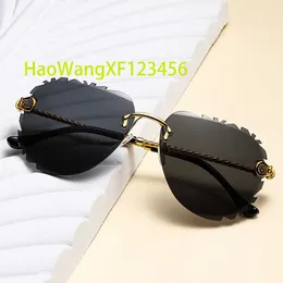 2024 Wholesale Shades Metal Frames Diamond Twist Mirror Leg Sun Glasses Rimless Round Pattern Cut Edge Ocean Lens Sunglasses