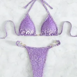 Kadın Mayo Olmak Güzellik Leopar İnci Halter Mini Micro Thong Bikini Kadın Kadın Mayo İki Parçalı Set Bater Mayo Takım