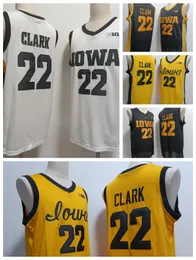 Баскетбольные майки Айова Ястребы Джерси Колледж NCAA 22# Caitlin Clark Men Kids Ladies Black White Yellow Custom