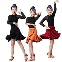 Stage Wear Girls 'Latin Dance Costumes 어린이 전문 경쟁 공연 치마 연습 유니폼