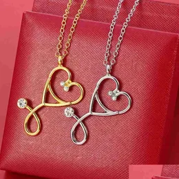 Pendant Necklaces Stethoscope Necklace Heart With Rhinestone Medical Jewelry Gifts For Doctor Nurse Graduation Drop Delivery Pendants Dhekd