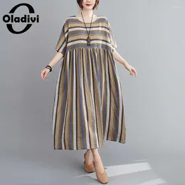 Partykleider übergroßer Druck gestreifter Sommer Frauen 30 40 50 60 Jahre alte Long Beach Wear Boho Maxi Kleid Casual Lose Vestidio