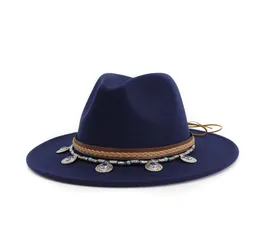 2020 New European US Classic Jazz Fedora Hats with Folkcustom Band Large Brim Trilby Floppy Cap Panama Women Wool Felt Hat6186836