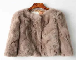 Genuine Full Pelt Fur Jacket Women039s Design Rabbit Coat Natural Wholeskin ONeck Fashion Slim Thin 2109108563198