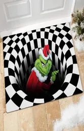 Illusion Doormat Christmas Nonslip Visual Door Mats Christmas를위한 Grinch grinch 산타 실내 실외 홈 파티 블랙 매트 50x80cm FY537612149415