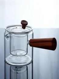 Glas tekanna trähandtag bryggning förtjockad värmebeständig glas sida blomkruka kung fu set accessoarer241n8013201