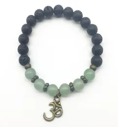 SN1311 Trendy Mens Green Aventurine Bracelet Natural Lava Stone Bracelet Balance Ohm Charm Bracelet Jewelry Whole9693476