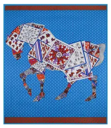 Square Women Horse Print Shawls Women Silk Scalf Faulard Femme Echarpe en Soie Blue Large Twill Shawl7945991