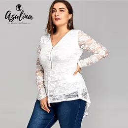 Azulina Plus size Women Abbigliamento in pizzo Dip hem peplo top camicette camicette 2018 White Ladies tops busas grandi dimensioni donne camicetta 5xl 275u