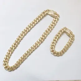 12mm gelado de zircão cubano Chain Chain Jóias de Hip Hop Gold Prata One Conjunto de Coloque CZ CUST Link 18-28 polegadas 301s