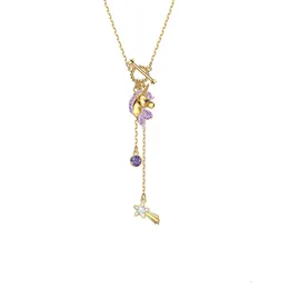 neckless for woman Swarovskis Jewelry High-quality Fun Unicorn Y-shaped Tassel Necklace Female Swarovski Element Crystal Clavicle Chain Female