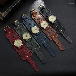 Relógios retro -masculinos retro assistem Big Wide Genuine Leather Strap Quartz Watches Relogio Masculino Men Lovers 2024 para