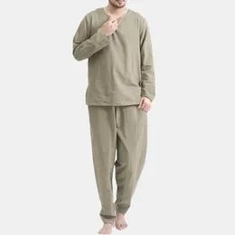 Mens Home Home Pyjamas Långärmning Tshirt Set Autumn Fashion Daily High Quality Pure Color Pants Pajama 2 Piece 240428