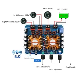 Amplificador TDA7498E Bluetooth 5.0 Digital Audio Power Amplifier Board 160W*2+220W Estéreo 2.1 AMP do canal DC 1232V XHA128