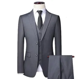 Högkvalitativ blazer västbyxor män enkelt affär elegant modejobbintervju gentleman kostym smal 3-delad kostym 240428