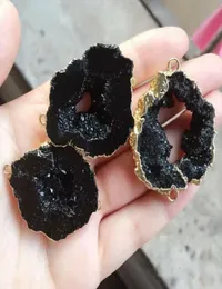 6pcs Gold Ploted Black Color Nature Nature Quartz Druzy Geode ConnectorDrusy Crystal Gem Stone Pendant Beads Find61140713628412