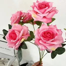 Dekorative Blüten Eins 7-Kopf-simulierte Blumenseide Stoffmaterial Retro Rose Künstlich 43 cm mehrfarbig Blumenstrauß