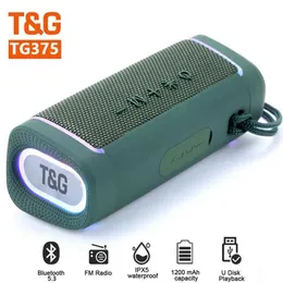 Portabla högtalare TG375 20W Power Caixa de Som Bluetooth -högtalare trådlöst dubbla högtalare TFCard utomhus subwoofer RGB färgglada lampor med FM Radio J240505