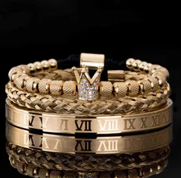 3pcSset Luxury Micro Pave Crown Coroa Romana Charme Real Men Bracelets