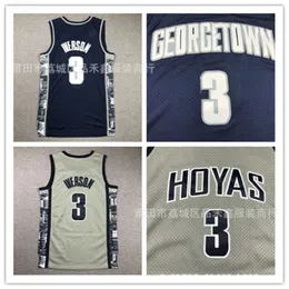 Everson No.3 Georgetown Üniversitesi Siyah Gri Koyu Mavi İşlemeli Jersey Modaya Göre Tank