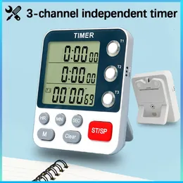 Digital Kitchen Timer 3 -kanaler Räkna UPDOWN TIMER 3 Nivåer Volymklocka LCD Display Mute Flashing Timer för att studera 240430