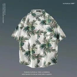 Camisas casuais masculinas Japanese de Hong Kong Summer Summer Short-Leeved Floral Shirt for Men and Women Clothing Hawaiian