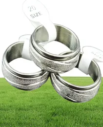 Säljer 20st Frosted rostfritt stål dubbelskikt snurr rotera män kvinnors silverringar hela partier A3092452068