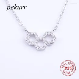 Anhänger PKurr 925 Sterling Silber CZ 3 hohle Hexagon Geometrische Halsketten für Frauen Kettenfein Schmuck Geschenke