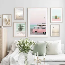 S Scandinavian Simples Wall Art Bohemian Reed Beach HD Poster de pintura a óleo e quarto de casa e decoração da sala de estar J240505