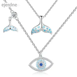 Tongzhe Charm Sterling Sier Luck Niebieskie złe oko Naszyjnik Fishtail Crystal Eye Naszyjnik dla kobiet biżuteria z indyka